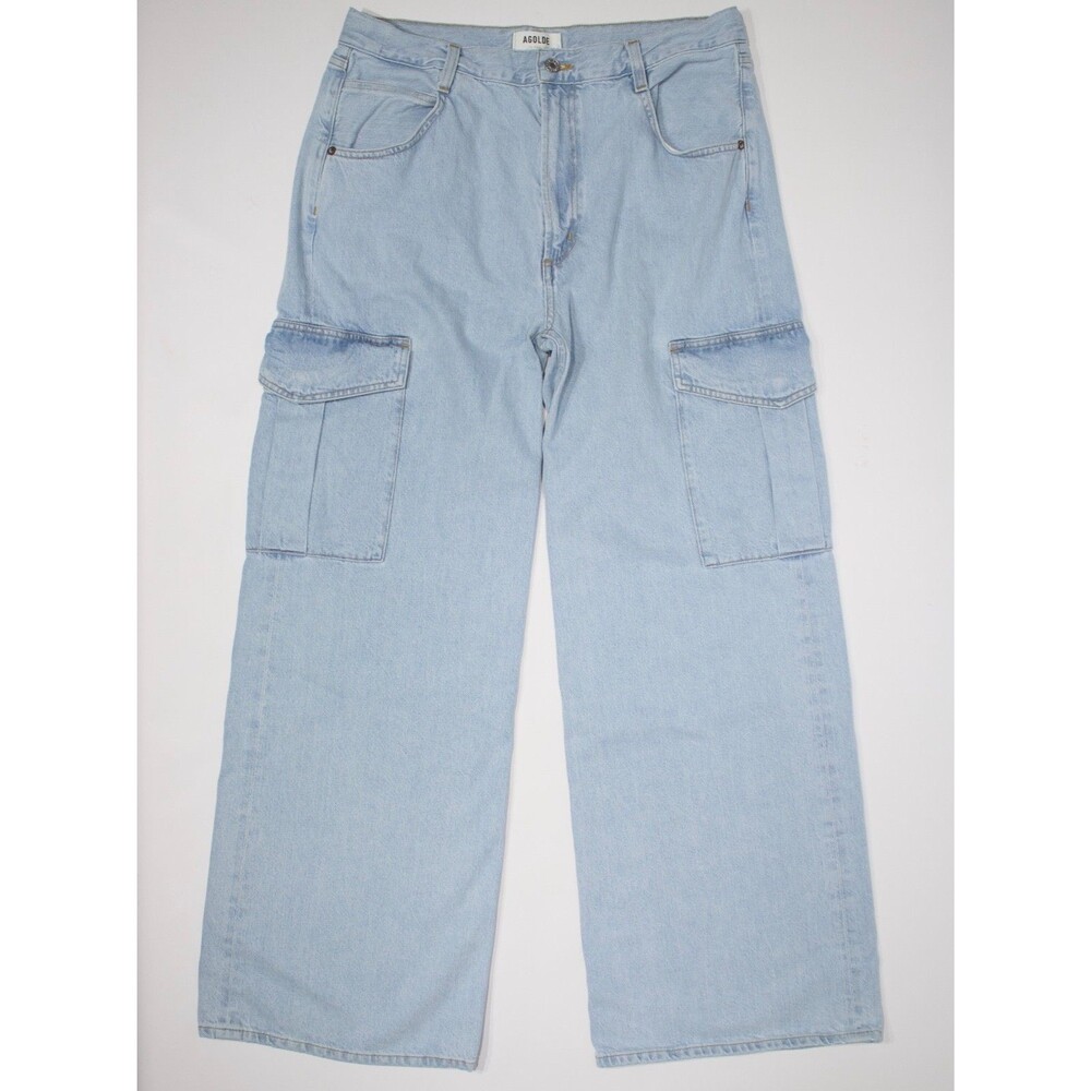 Agolde Minka Wide Leg High Waist Cargo Jeans Light Wash Org Cotton Women Size 31